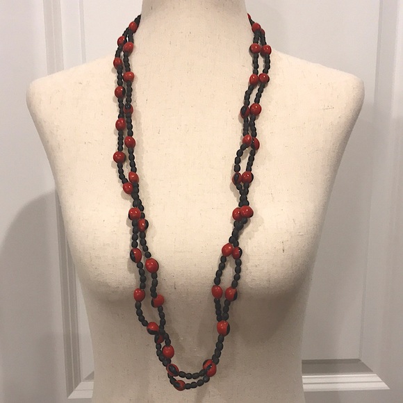 Jewelry - Ethnic Double-Strand Handmade Red/Black Hippie Bead Necklace